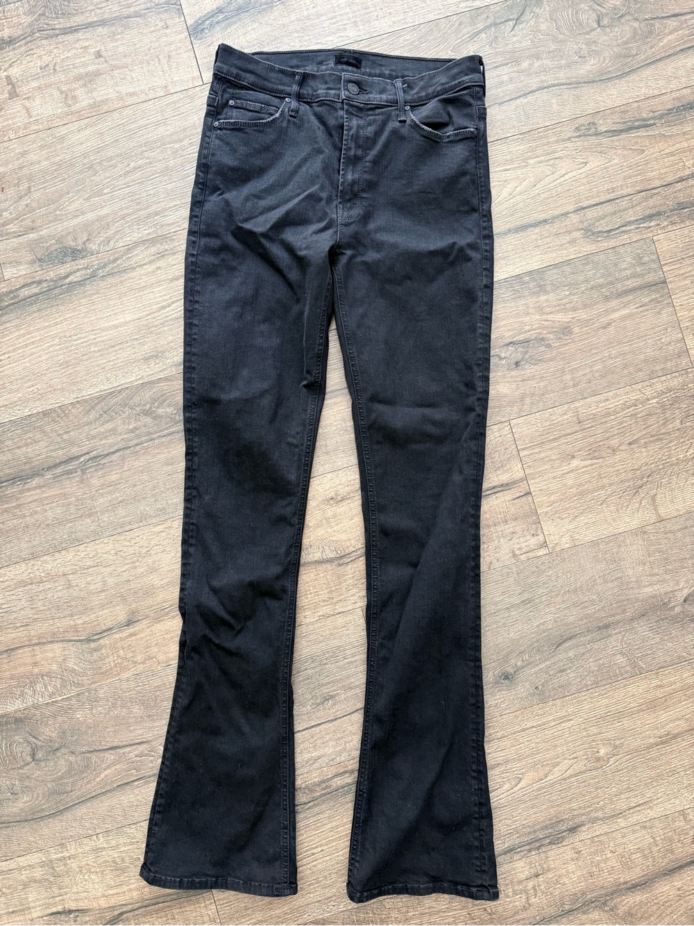 MOTHER Black Flare Jeans — Slim Thigh, Subtle Bootcut